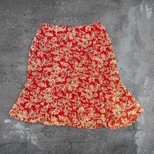 Vintage boho floral midi skirt red prairie cottagecore 90s indie fall aesthetic